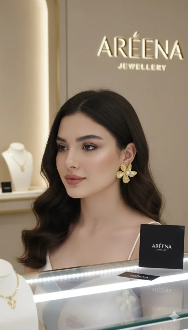 Natural Golden Color Flower Pearl Earrings