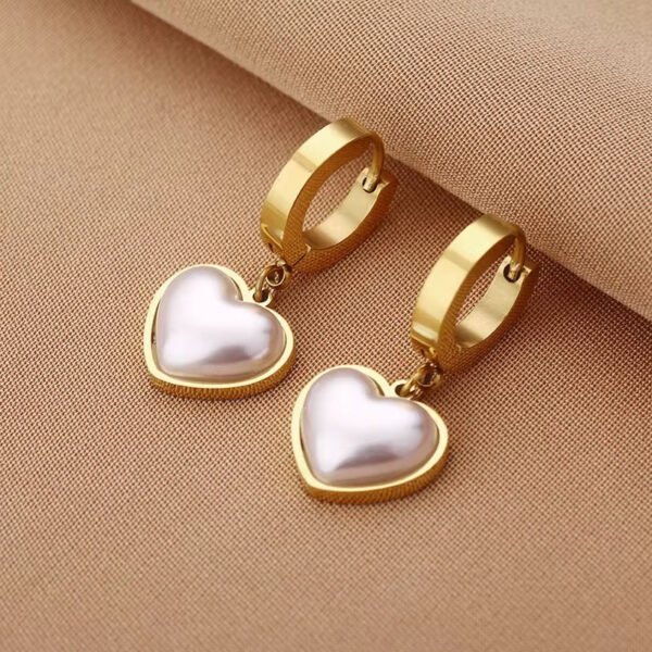 Gold Plated White Heart Earrings